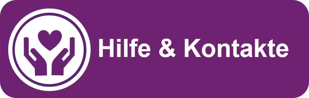 Button zur Seite Hilfe und Kontakte, auf der viele Angebote und Adressen, Ansprechpartner zu finden sind